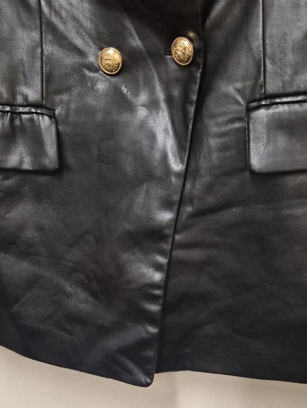 Truth Black Faux Leather Double-Breasted Blazer with Gold Buttons Size 8 - Picture 5 of 11